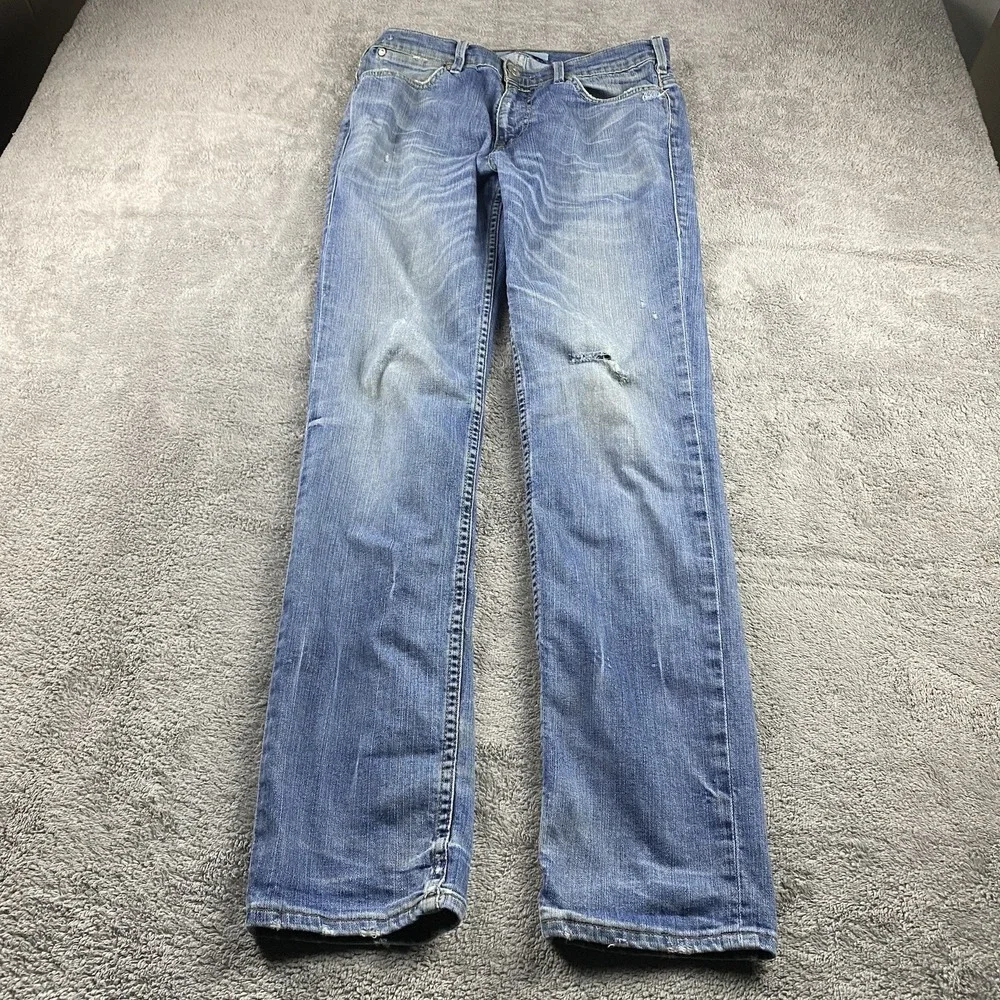 Levi's 519 Slim Jeans Mens 32X34 Blue Medium Wash Low Rise Distressed
